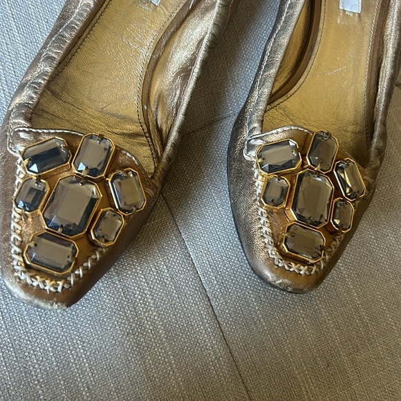 Prada Gold Jewel Embellished Leather Ballet Flats Size 35.5 - Picture 5 of 8